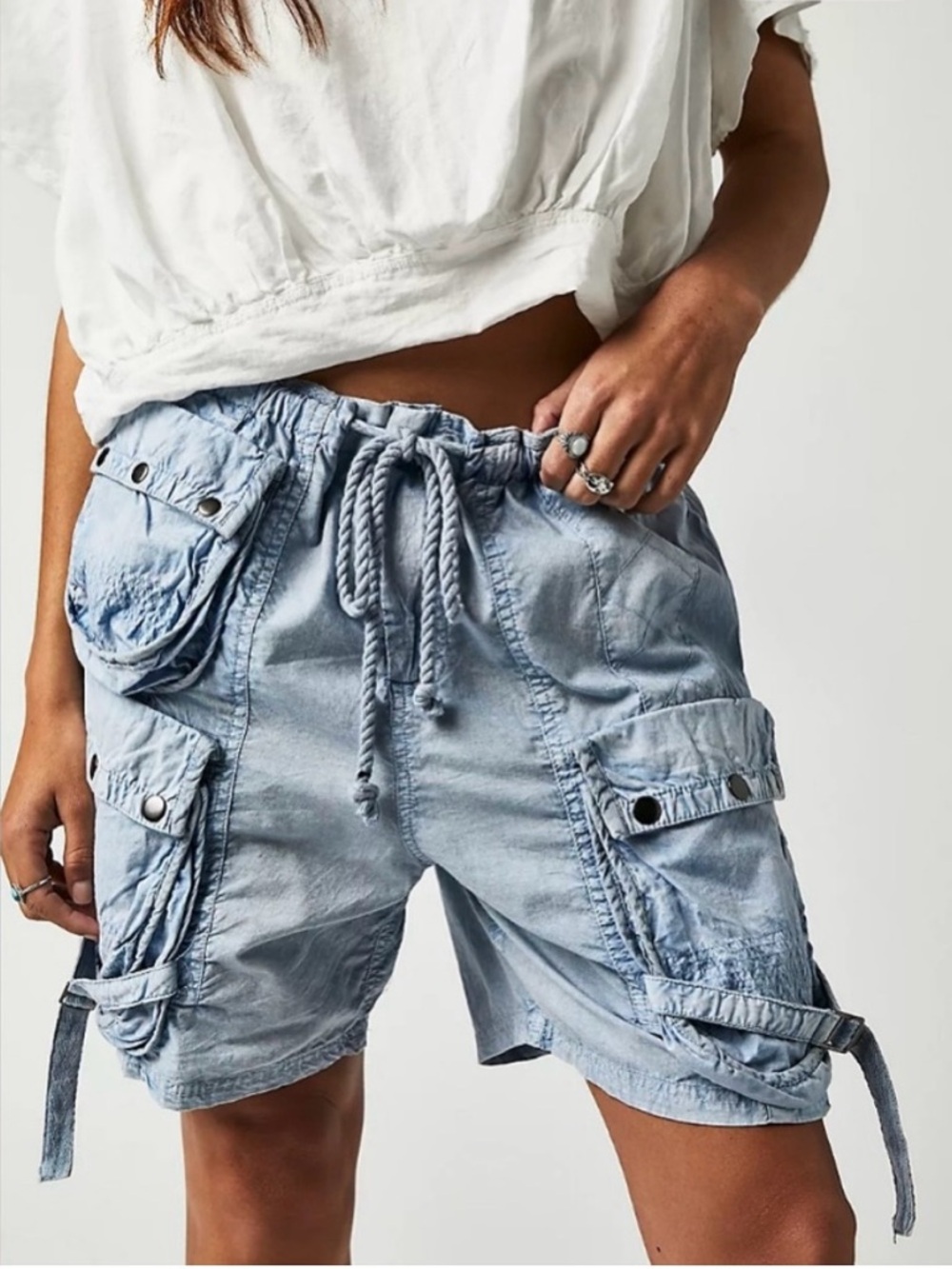 Free People Moon Bay Parachute Shorts Cashmere Blue Size M